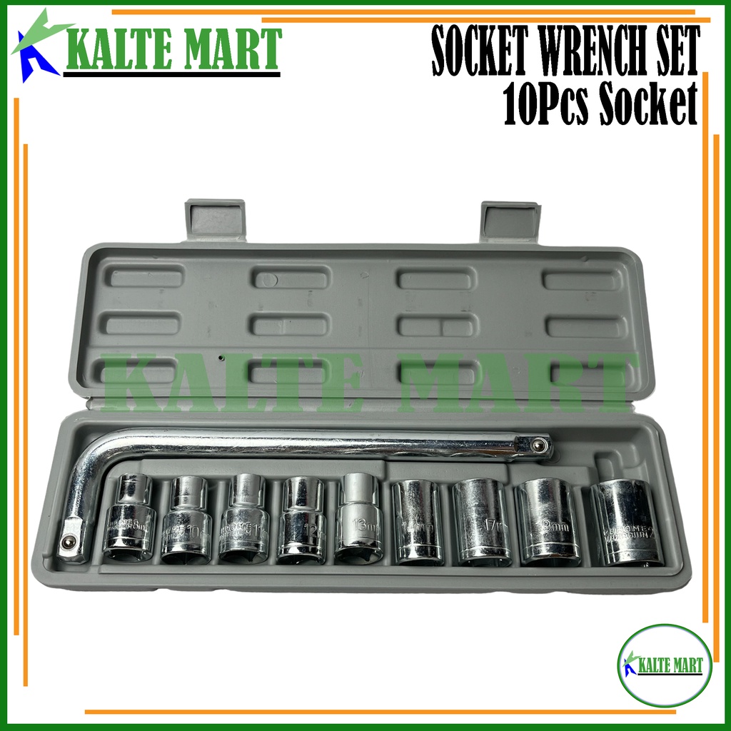 Tool Kit 10 in 1 Socket Wrench Set, Kunci Sock Set 10pcs, Kunci Pas