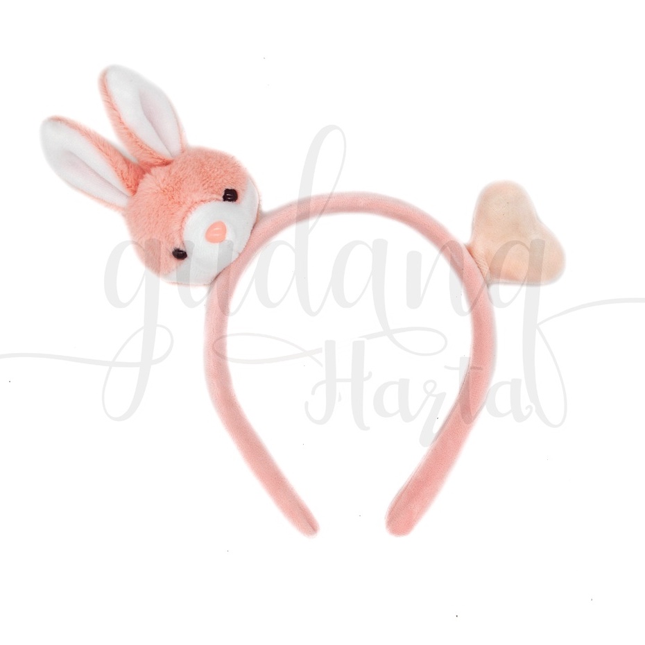 Bando Pink Rabbit Heart Tail Bandana Motif Kelinci Pink Simple Headband GH 211149