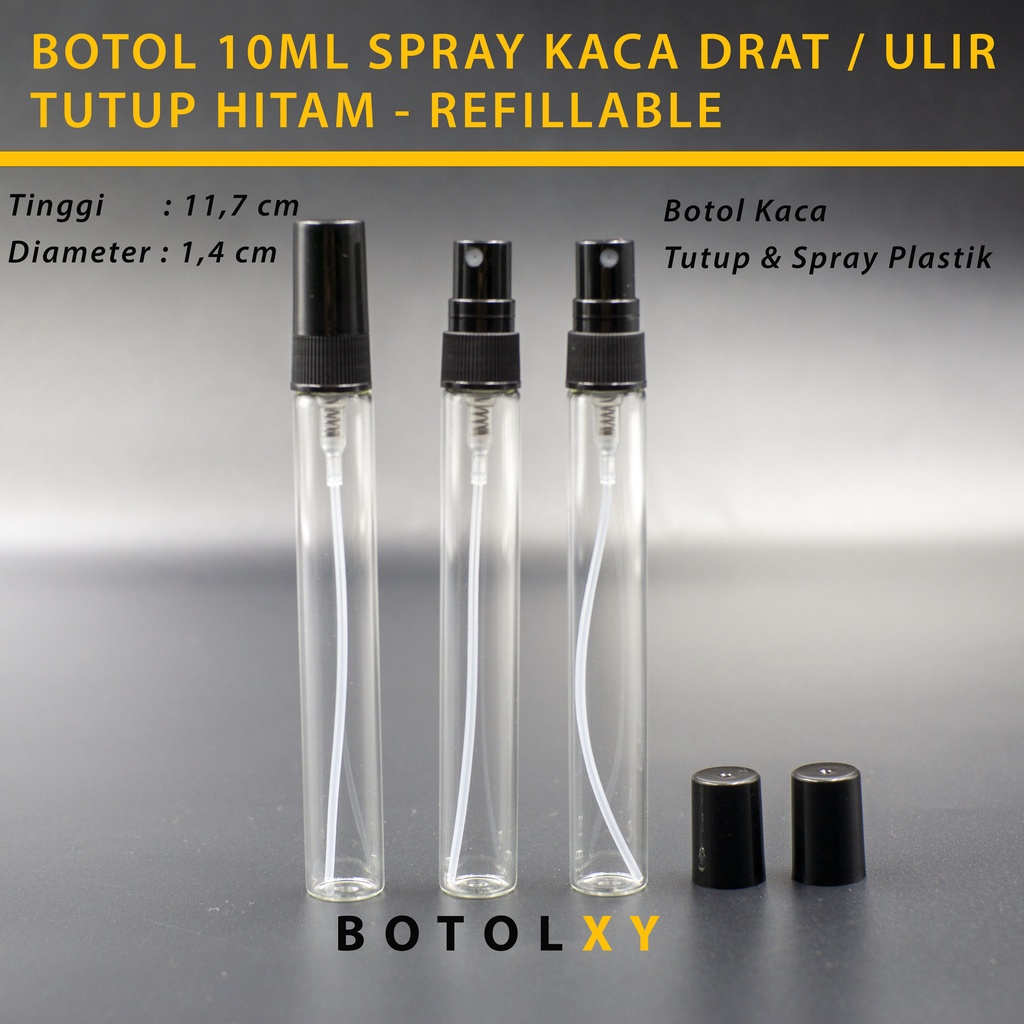 Botol Spray Kaca 10ml Refill Parfum Vial Travel Decant TUTUP HITAM