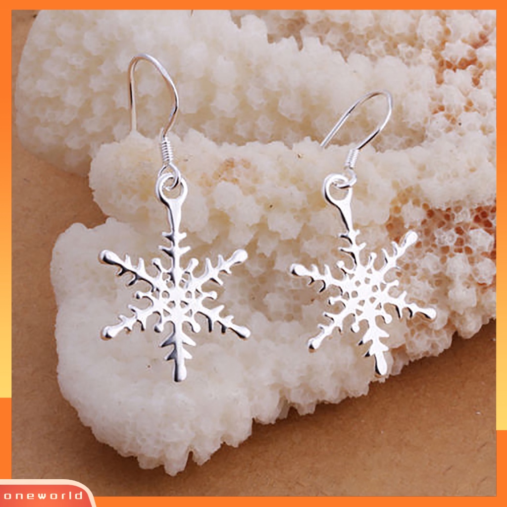 [WONE] 1pasang Anting Desain Snowflake Gaya925 Lapis Perak Wanita Anting Kait Untuk Natal