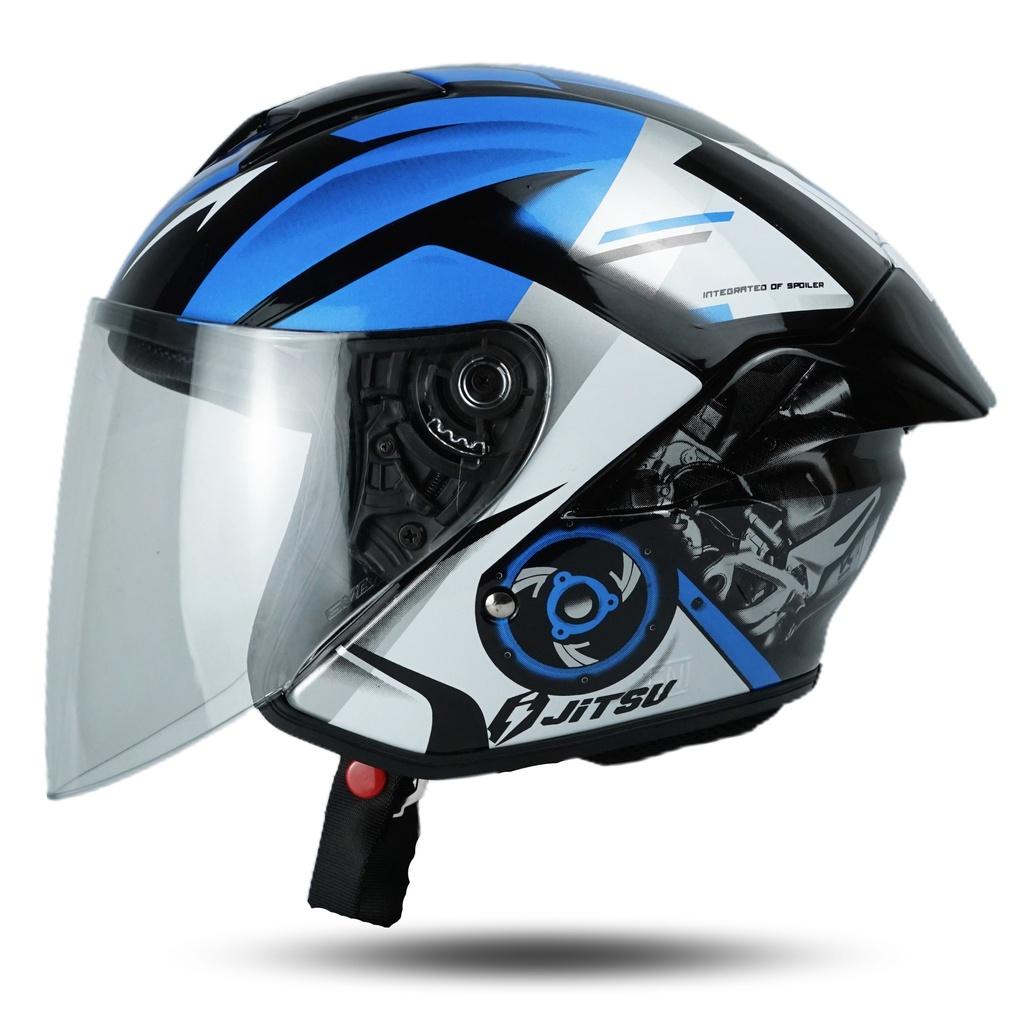 Jitsu Helm Half Face Moto Engine Black Blue