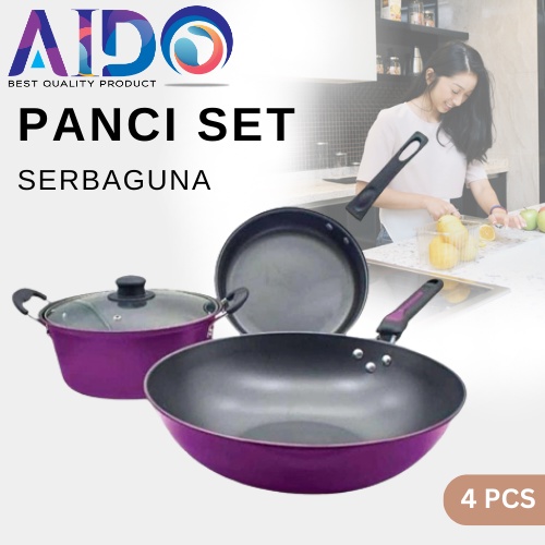 panci set wajan teflon anti lengket with tutup kaca original 2429