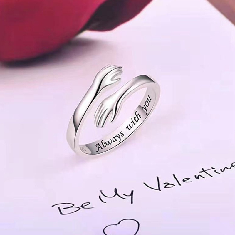 925perak Kreatif Cinta Peluk Cincin Silvers Warna Fashion Lady Terbuka Cincin Perhiasan Hadiah Untuk Kekasih Hadiah Hari Valentine