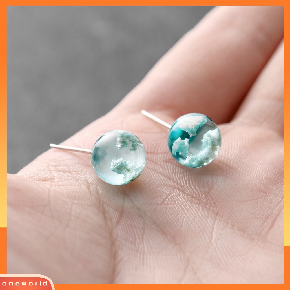 [WONE] Wanita Fashion Alloy Resin Awan Langit Biru Manik Telinga Stud Anting Perhiasan Hadiah