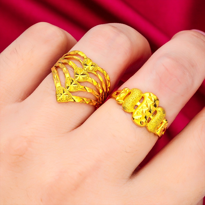 Goldkingdom Perhiasan Fashion Emas Asli Kadar 375Bangkok Aksesoris Ready Stock Wanita Berbentuk Berlian Bunga Besar Berlapis Emas Cincin Sangat Sederhana Dan Kaya