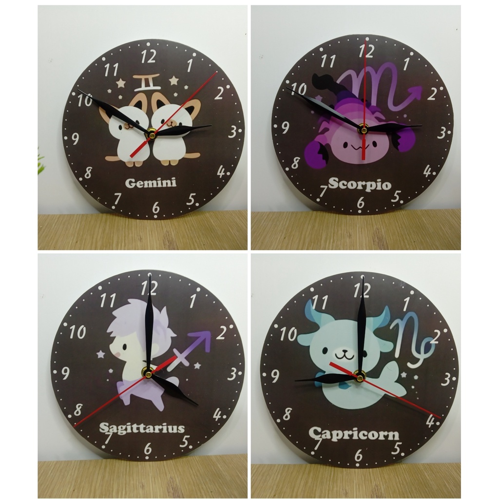 JAM DINDING KAYU MOTIF ZODIAK BINTANG CANTIK MURAH