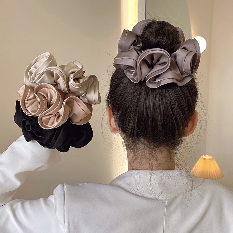 FRENCH BIG RING SCRUNCHIE HAIR TIE KARET IKAT RAMBUT SILK SATIN WARNA POLOS COKELAT HITAM HIJAU ABU-ABU MERAH BESAR KOREA KOREAN SCRUNCHIES PITA