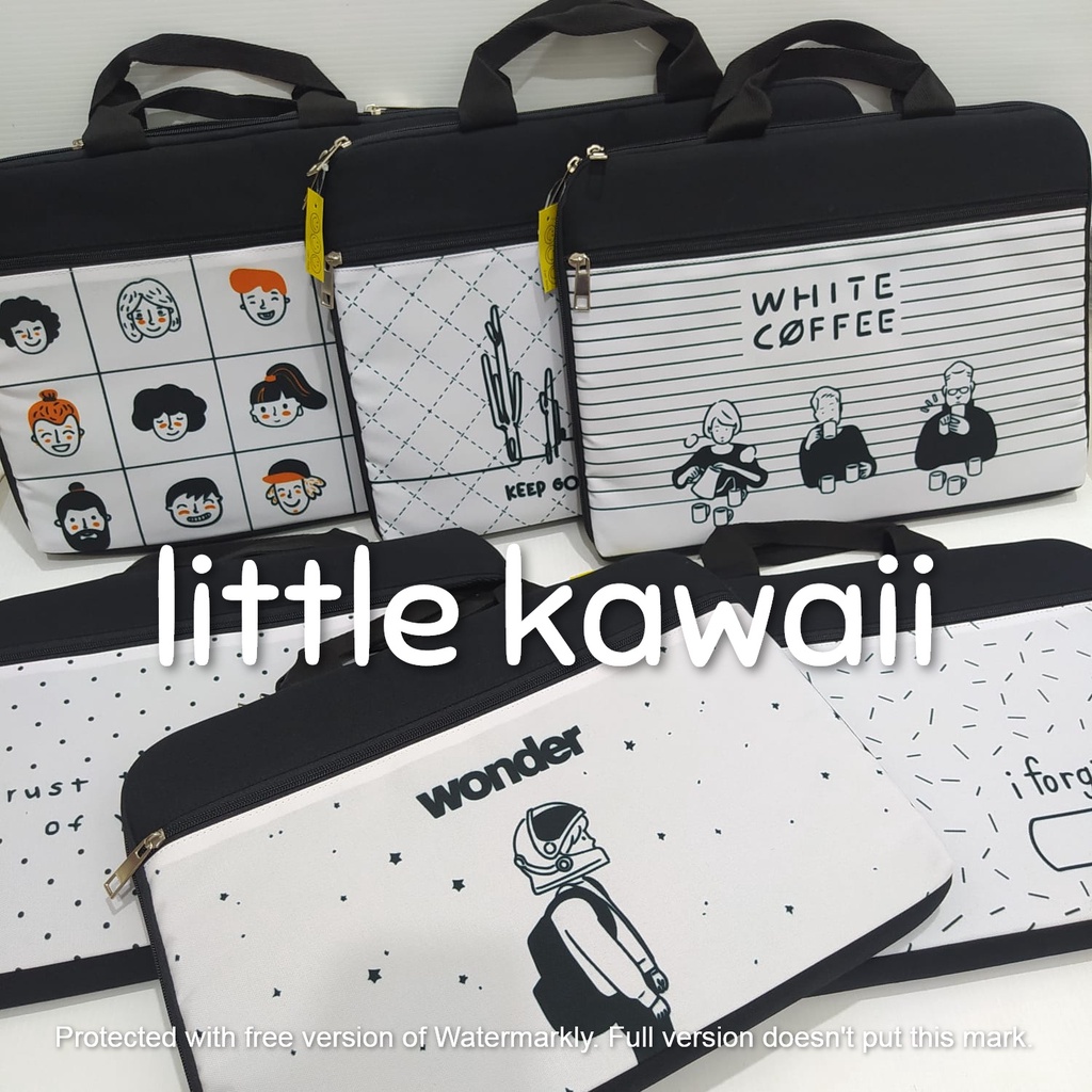 LK/Tas Laptop Case Black White Quotes Kantong Depan Mix 14 Inch