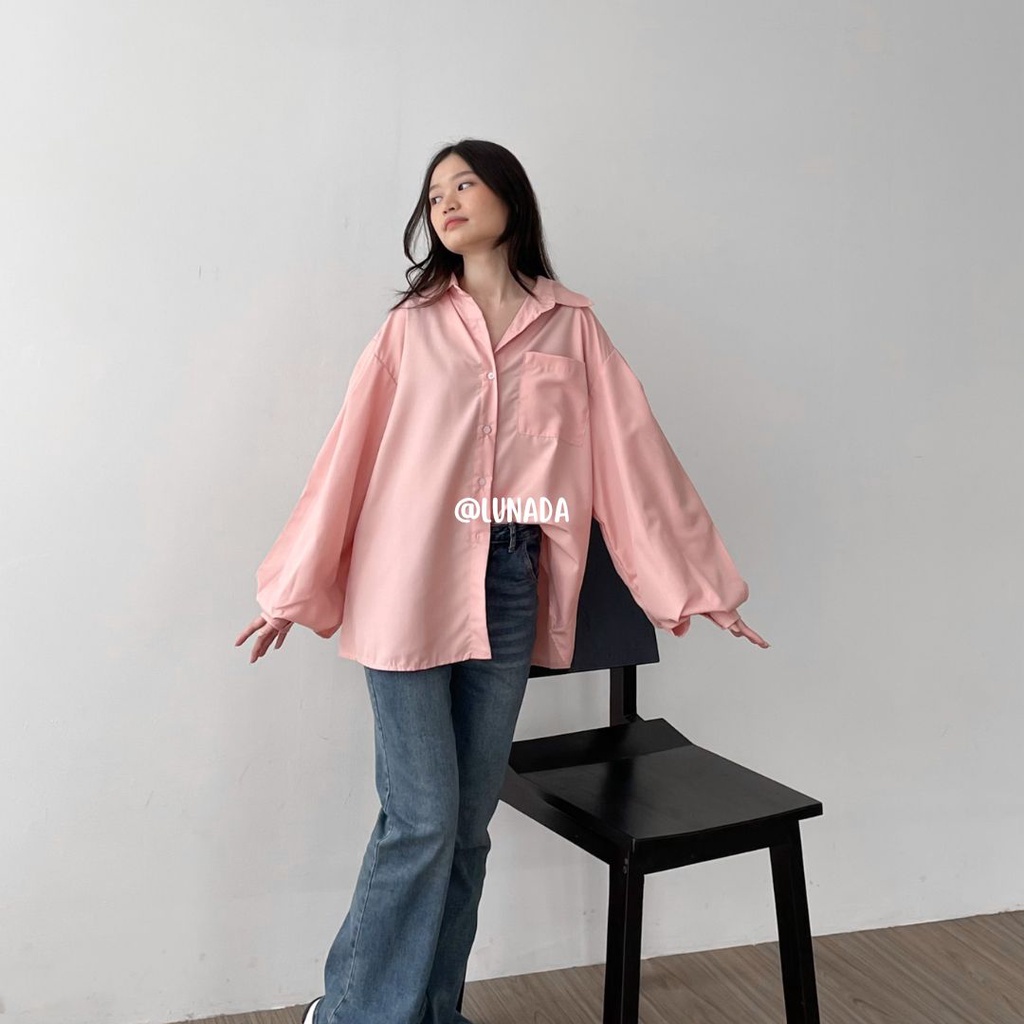 Kemeja Wanita Daily Oversize Puffy Cindy/ Kemeja Kerja Wanita Lengan Balon Oversized Cindy