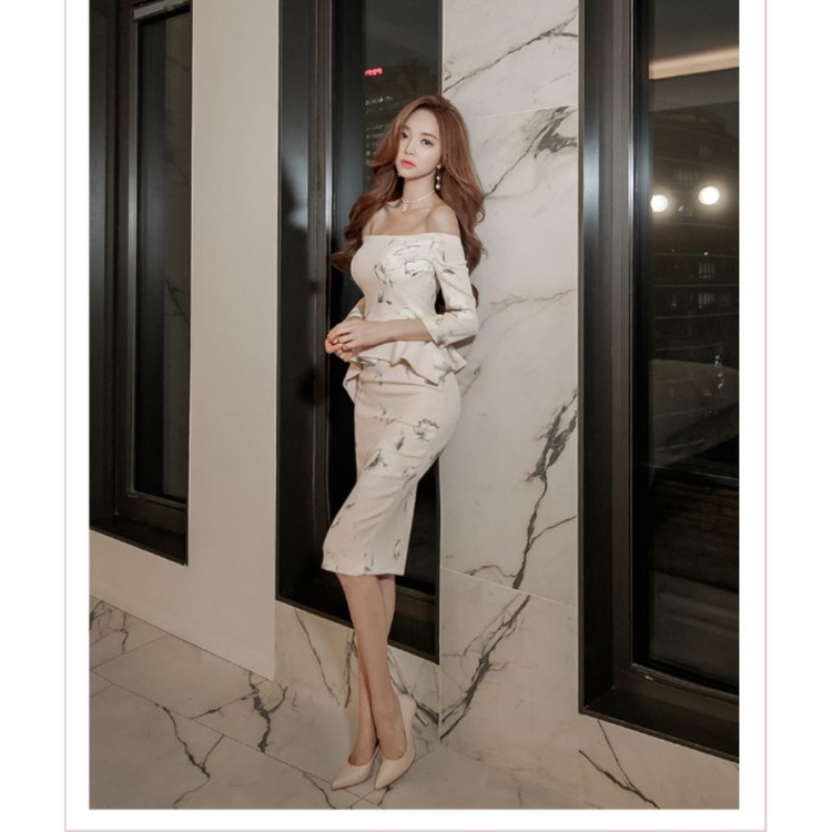 Lovely Feather (S,M,L) Premium K Offshoulder Dress Korea - outfit dinner undangan - baju import cina