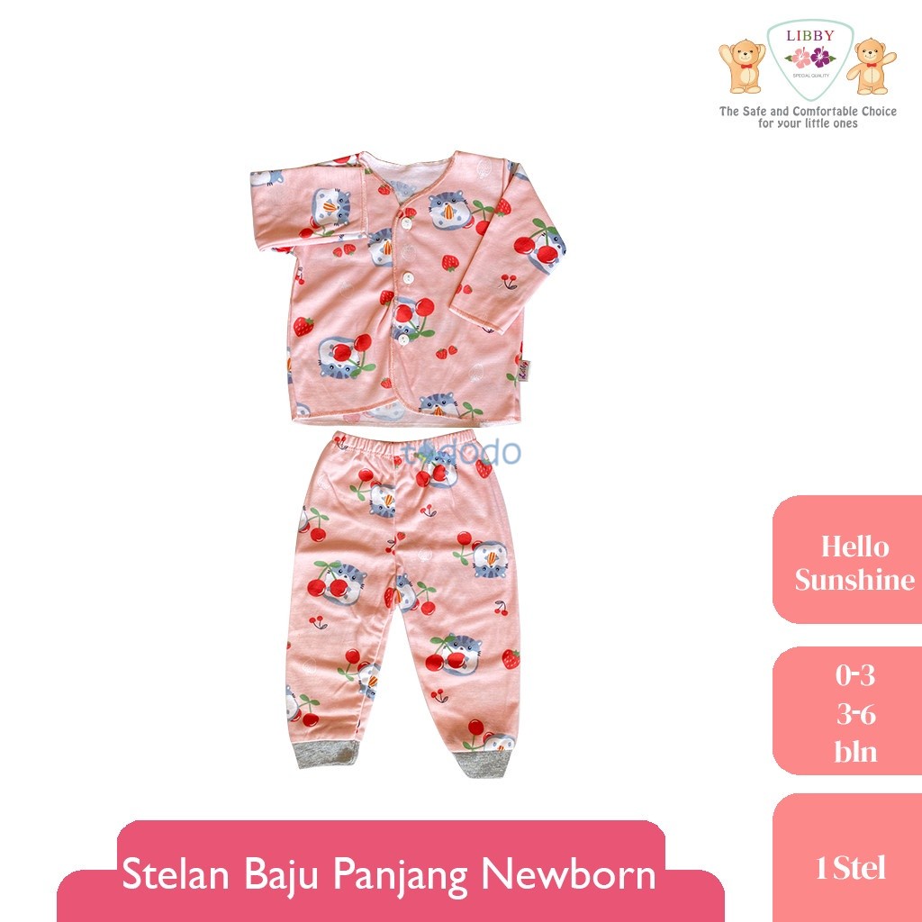 Baju Bayi Piyama Anak Setelan Panjang Newborn 0 3 6 Bulan LIBBY Motif Hello Sunshine (1 stel)