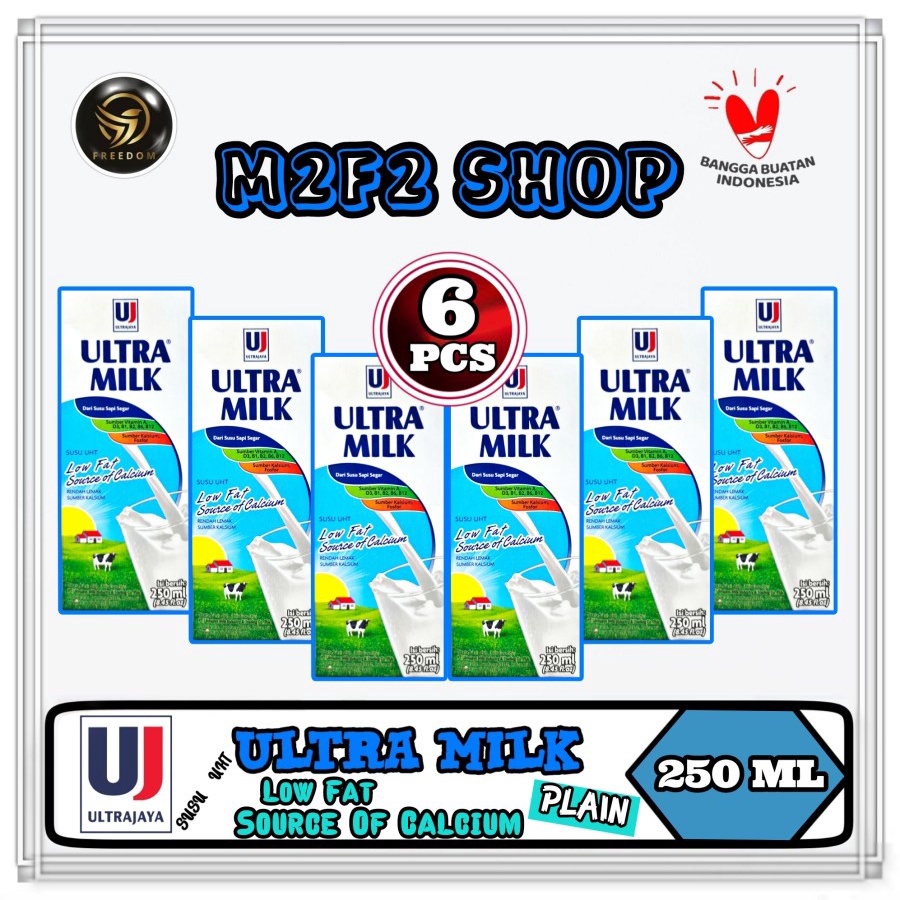 

Susu Ultra Milk Rasa Low Fat Source of Calcium Kotak UHT | Plain - 250 ml (Kemasan 6 Pcs)