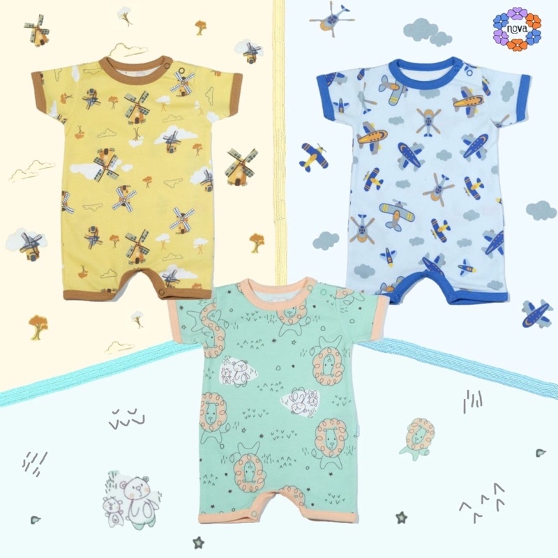 Nova Jumper Bayi Karakter - Romper Pendek Bayi Nova Best Buddies - Baju Kodok Bayi 0-3 3-6 6-9 Bulan