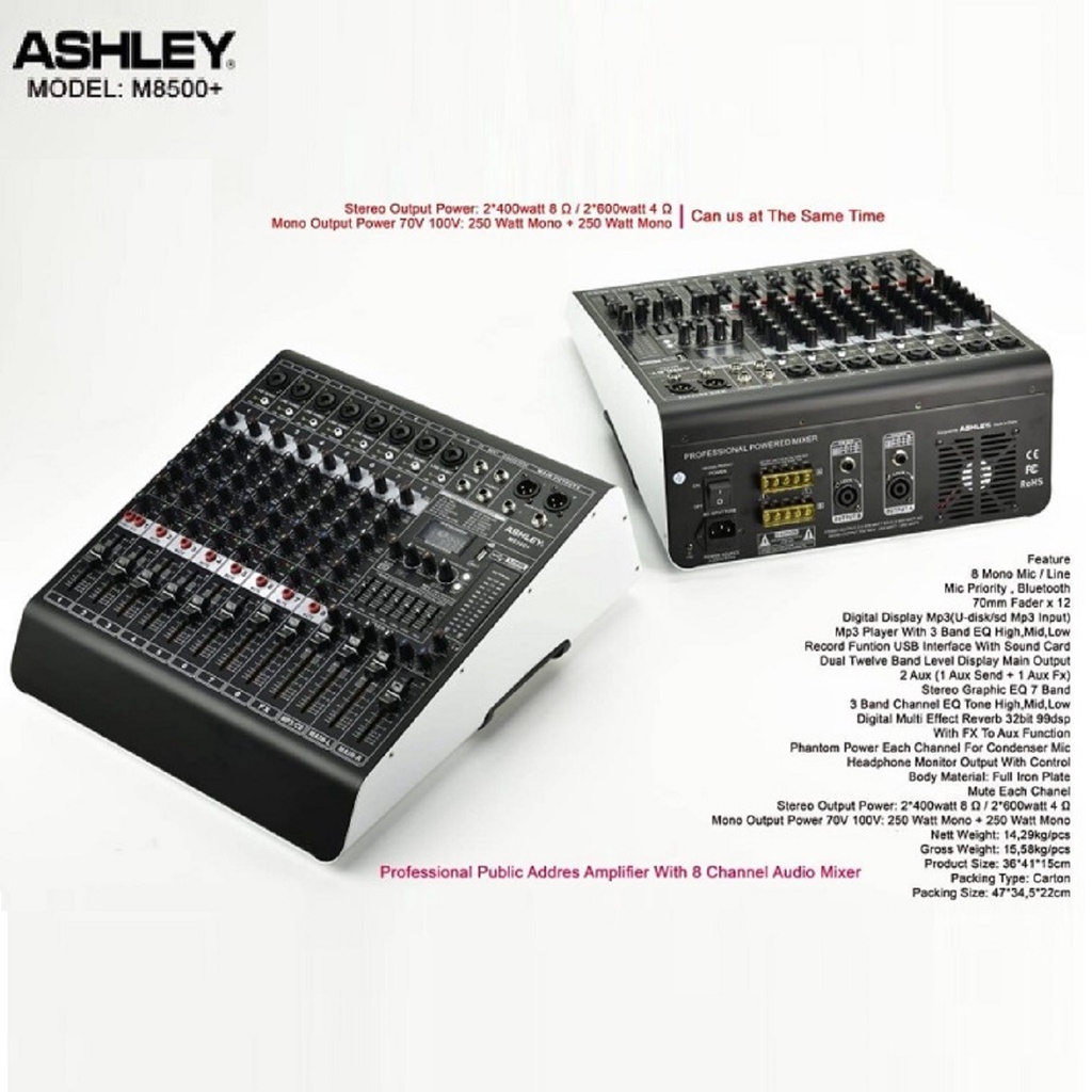 power mixer ashley m8500 m 8500 8 channel original