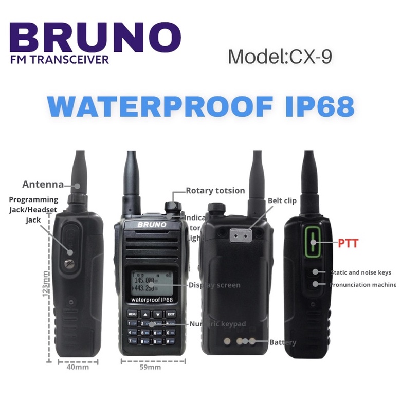 HT BRUNO CX 9 WATERPROOF IP68 POWER 15WATT WAKLIE TALKIE HANDY TALKIE