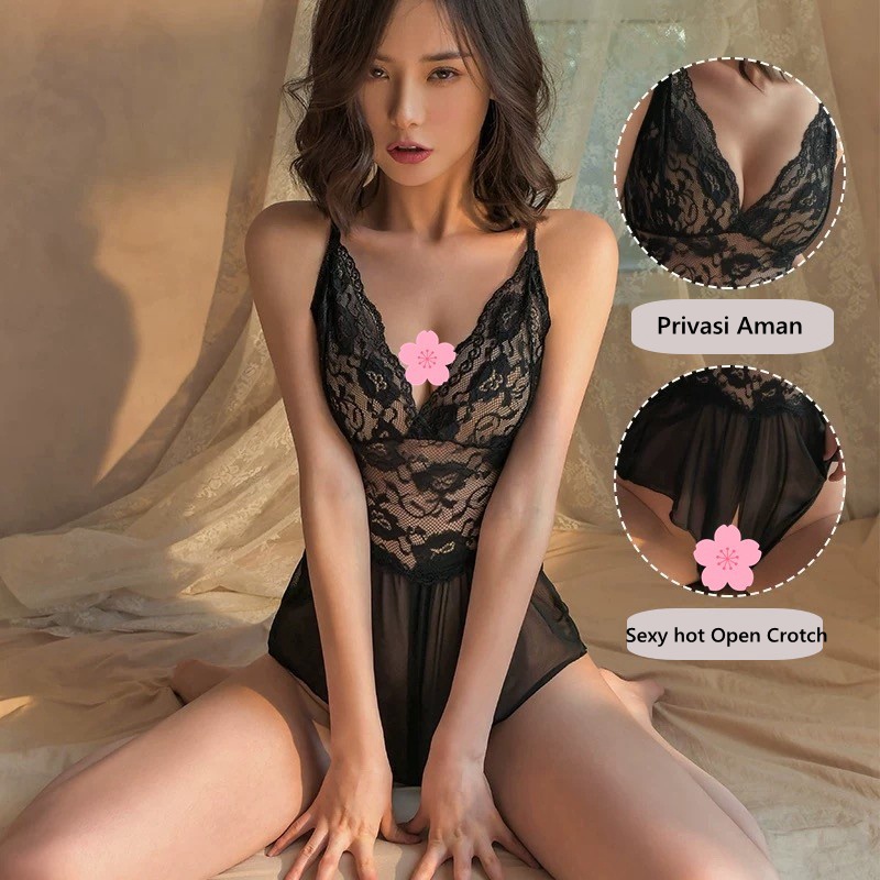 Lingerie Sexy hot Open Crotch Sling Lace Temptation Transparent Bodysuit 3A563