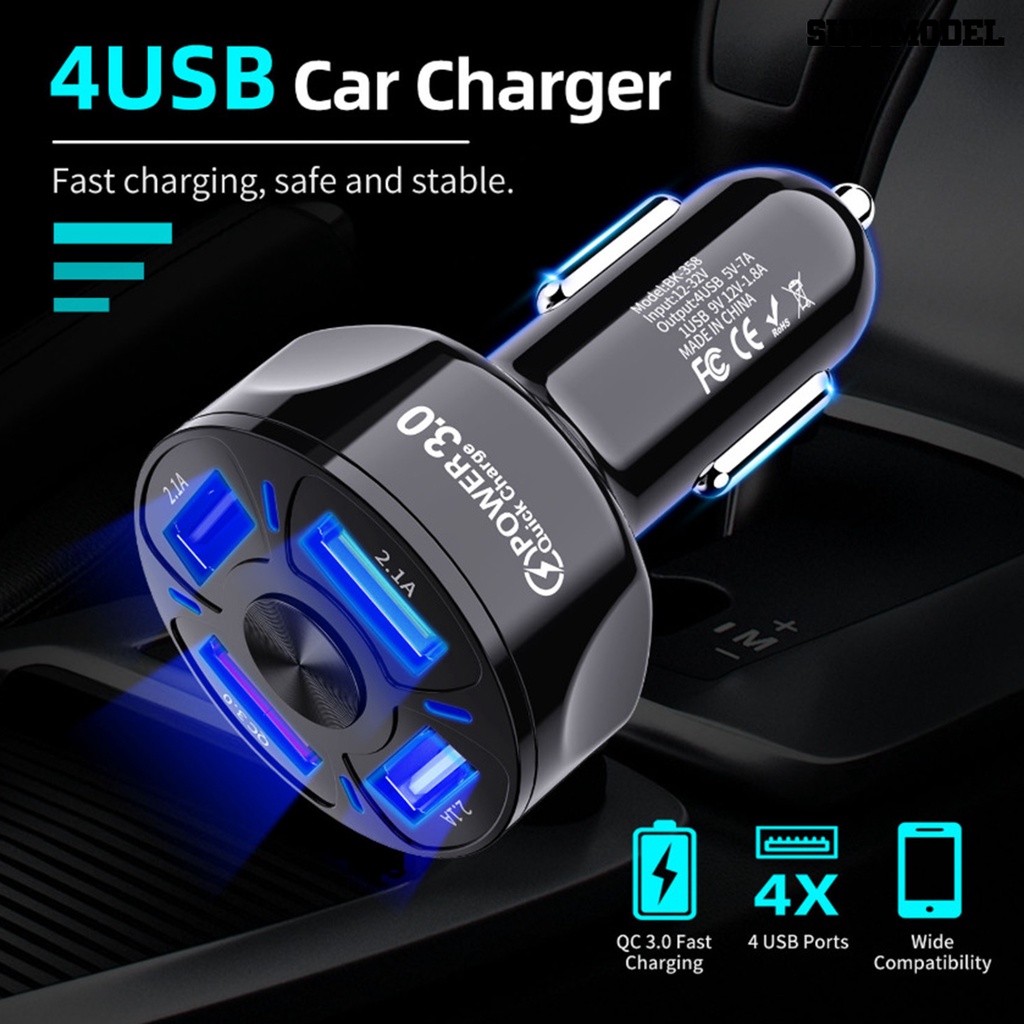 [Auto] Adaptor Charger Mobil Portable 4port USB Mini QC3.0 Fast Charging Untuk Ponsel