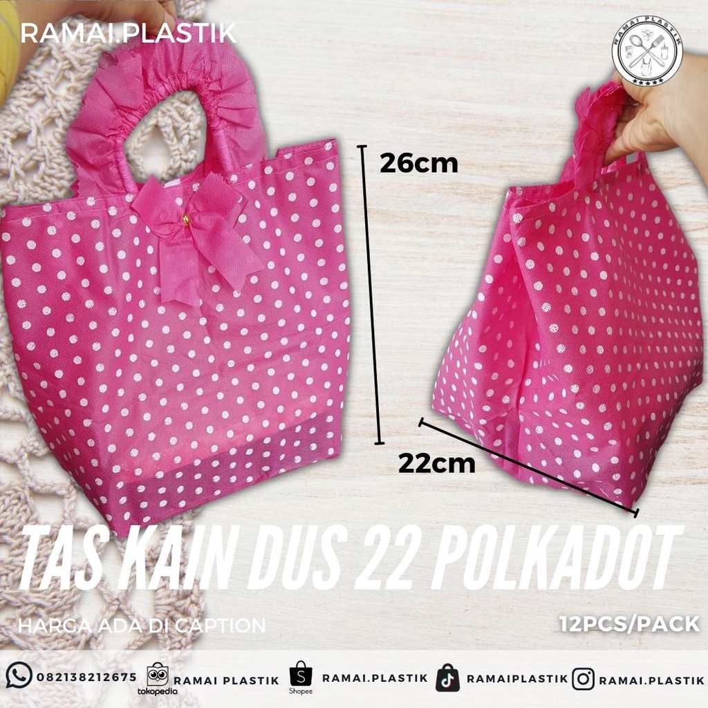 

Tas kain dus 22 Polkadot warna isi 12pcs/ pack