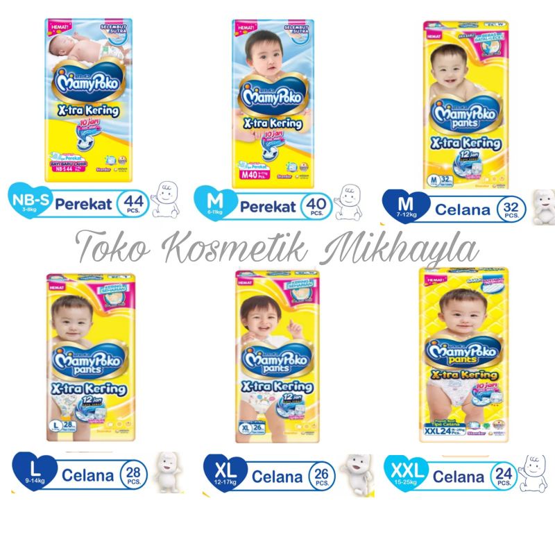 Mamypoko Popok Perekat/Celana NB-S44/S40/M40/M32/L30/XL26/XXL24 Pcs
