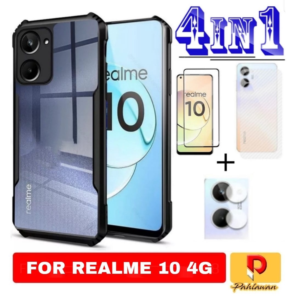 PAKET 4 INC 1 Case REALME 10 4G 2022 New Edition trasparan - REALME 10 4G
