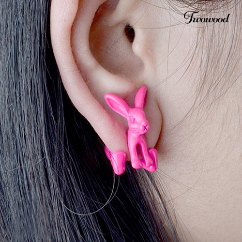 Twowood 1Pc Wanita Kelinci Lucu Hewan Alloy Ear Stud 3D Bunny Earring Fashion Perhiasan