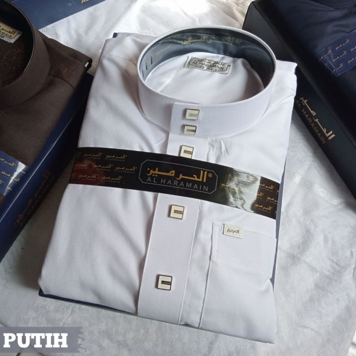 {FamilyStore} JUBAH SAUDI IMPORT AL HARAMAIN WOLL KANCING KOTAK EXCLUVE ORIGINAL - Putih 50.22 Limit