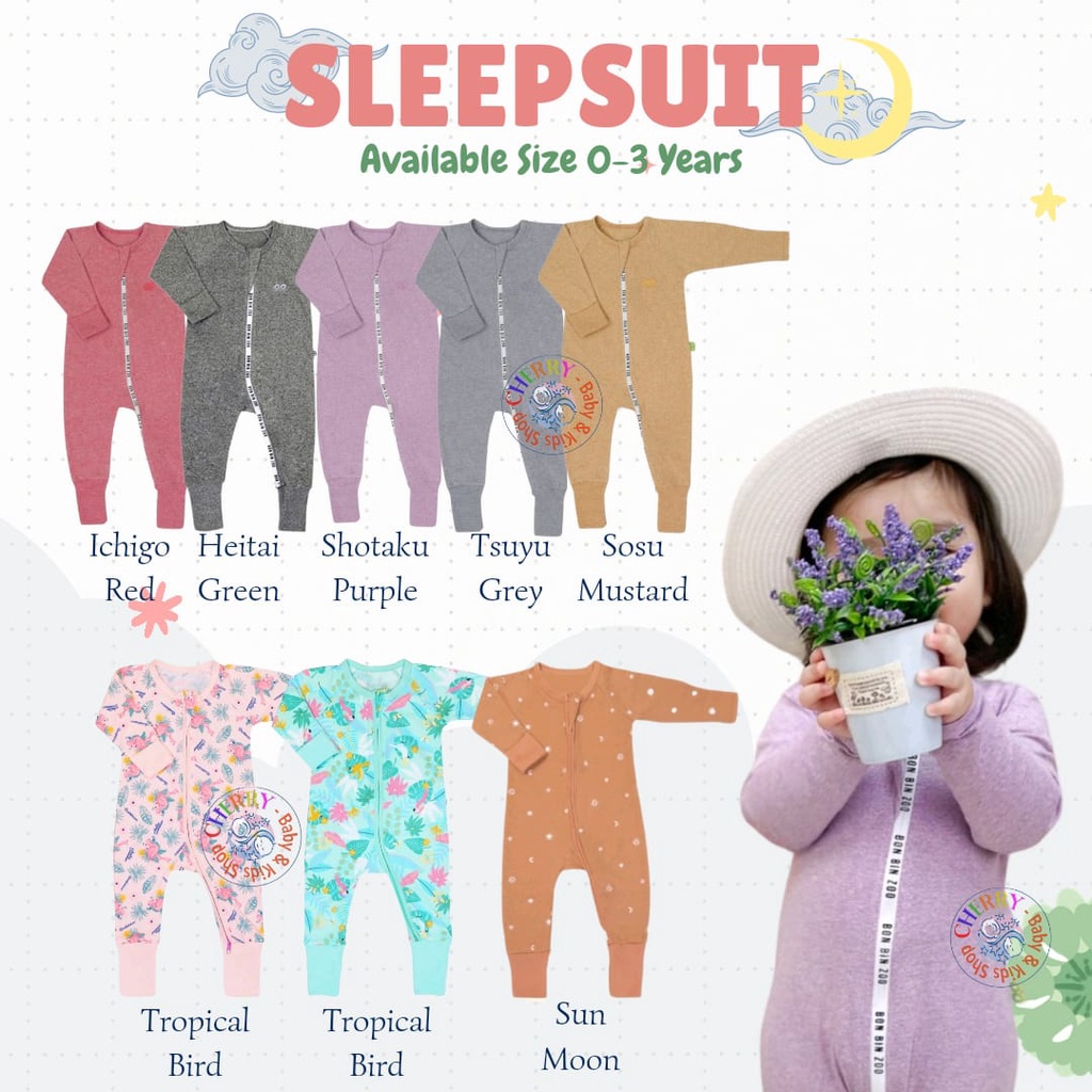 Sleepsuit BonBinZoo 0-3 tahun Motif Granit / Kakogan Lite Jumspuit Bayi / Sleepsuit Resleting CBKS SO