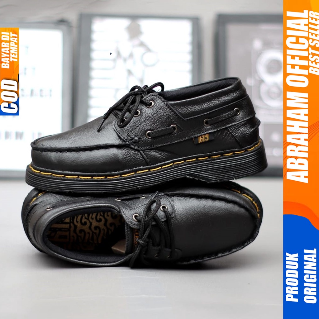 Sepatu Formal Kerja Pantofel Pria Kulit Asli Docmart Low Boots Hitam Abraham GANI