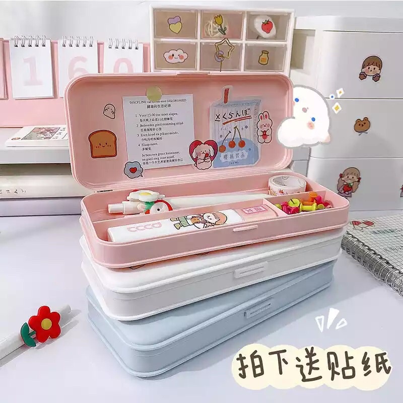 READY STOCK COD - STIKER GRATIS TEMPAT PENSIL POLOS WARNA PASTEL KOTAK ALAT TULIS AESTHETIC DEKORASI KARAKTER KARTUN ANAK PEREMPUAN LUCU KAWAII BUJO JURNAL GAYA REMAJA SEKOLAH CEWEK KOREA BAHAN PLASTIK MINIMALIS FANCY MURAH VIRAL CANTIK PUTIH SEKAT KLIK