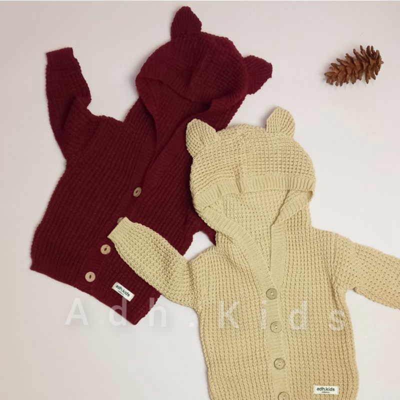 HOODIE BEAR CARDIGAN RAJUT BAYI/ANAK PEREMPUAN/LAKI - LAKI 0 MONTH - 2 YEAR
