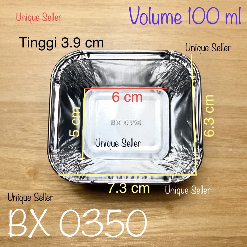 Aluminium Foil Cup BX 0350 Tanpa Tutup / Aluminium Foil Kotak 7x6 cm / Aluminium Foil Tray 9x8 6x5 cm / Alufoil Tray BX 0350 + Tutup Mika