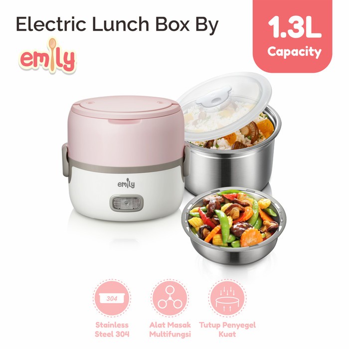 EMILY Electric Lunch Box  Cooker Set 1.3 L Kotak Wadah Bekal Penanak Nasi Pemanas Makanan Anak | Orang Dewasa