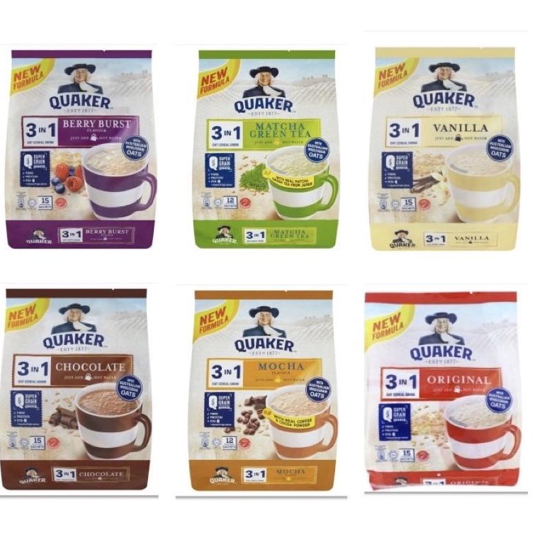 

[E-A1A] ♫♪] Quaker 3 in 1 Oat Cereal drink Matcha / Berry Burst / Chocolate ecer-terviral