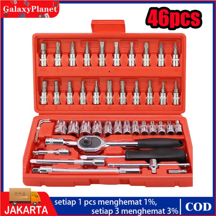 Shock Kunci Shock Kapusi K-9819 46 Pcs Kunci Sok 1/4" Kunci Socket