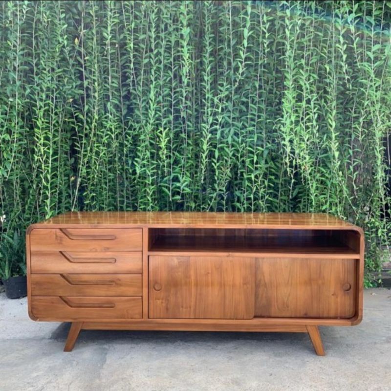 Meja Bufet Rak Tv Retro Jati Mentah