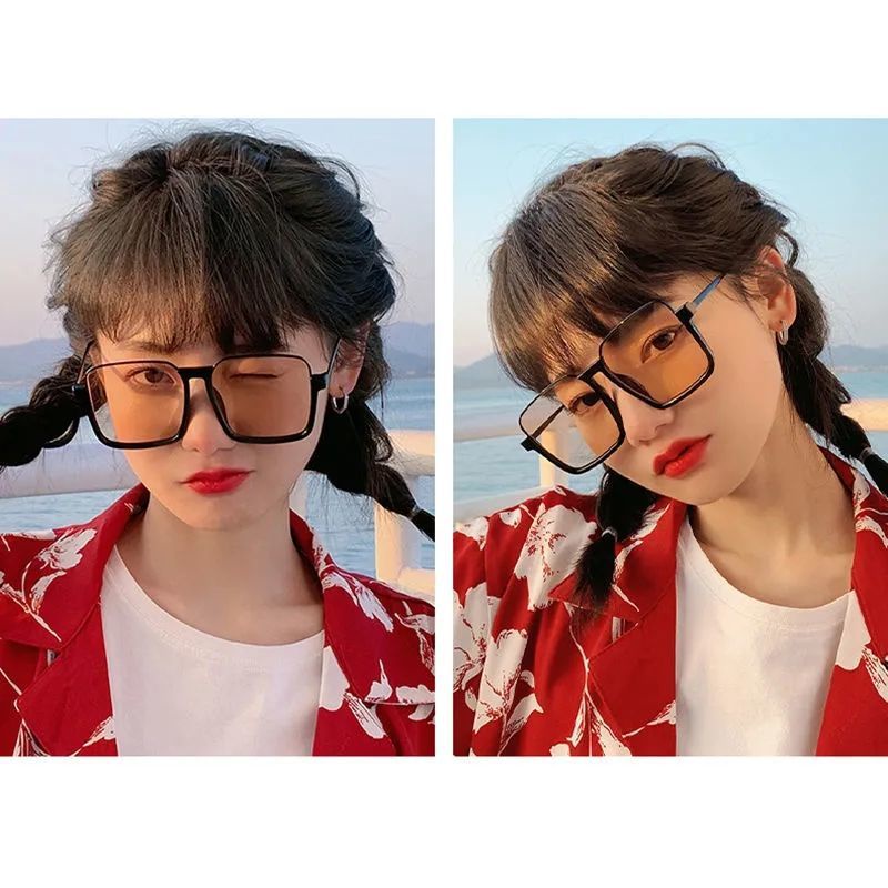 【COD】Kacamata Hitam tan Model Gaya Vintage Untuk Wanita Setengah Bingkai Besar Bahan Logam