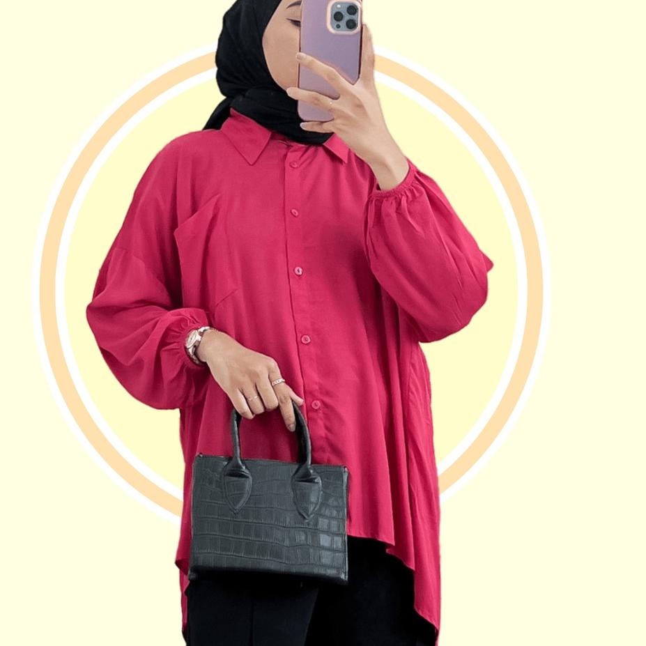 Sale KEMEJA POLOS - BAJU ATASAN KEMEJA BLOUSE WANITA OVERSIZE BIGSIZE JUMBO BESAR BASIC POLOS MOTIF 