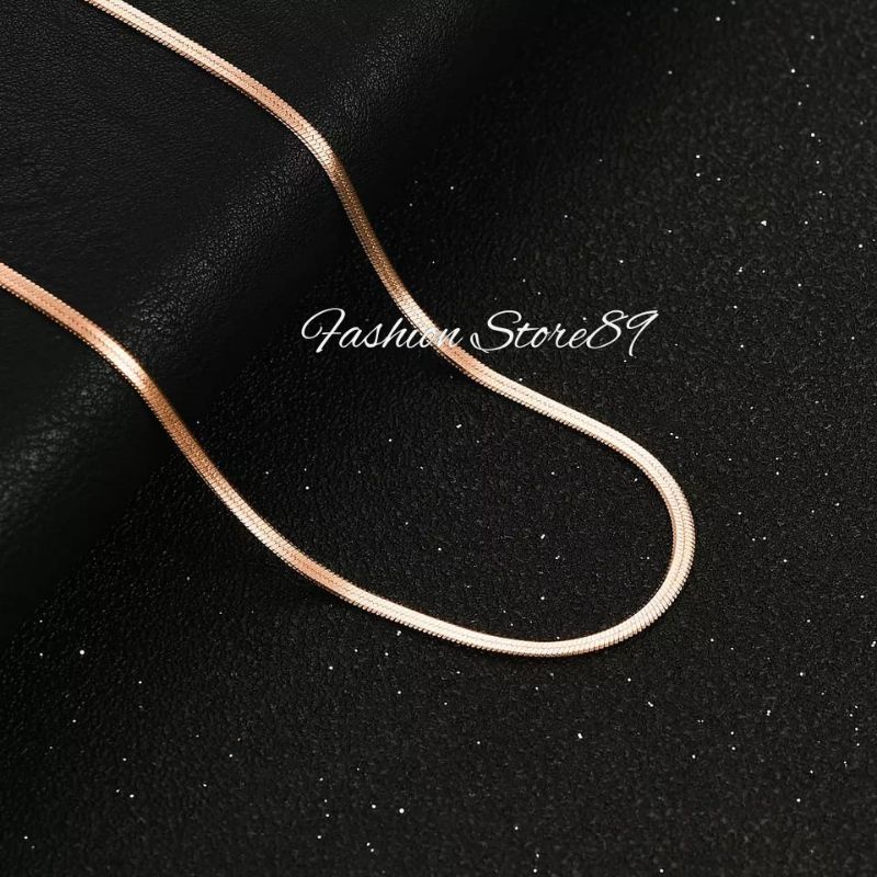 Kalung Rosegold Titanium Bulat Kotak Pipih Gepeng Fashion Wanita 45cm 50cm 60cm Antikarat