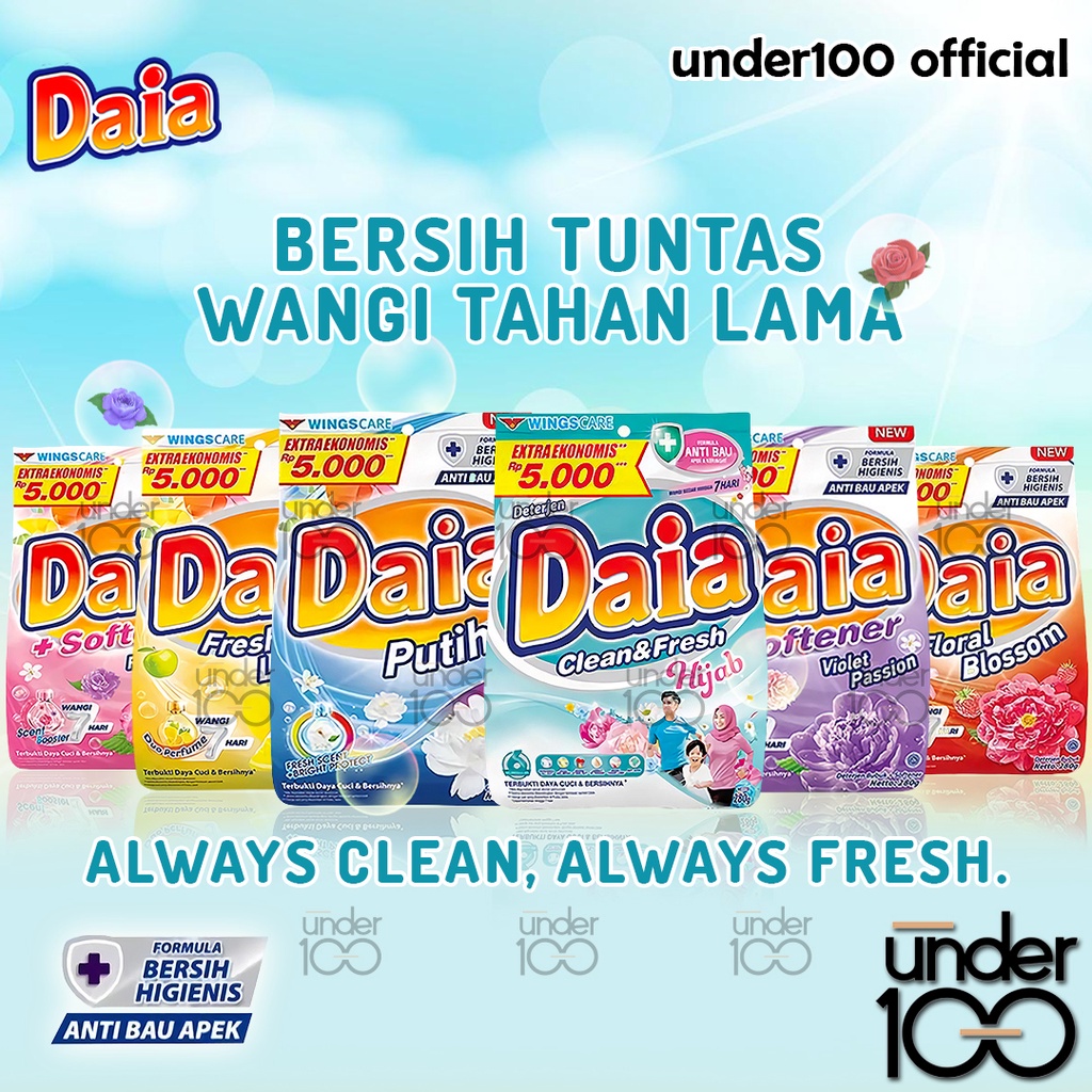 ❤ Under100 ❤ DAIA Deterjen Bubuk 263 g | Clean &amp; Fresh Hijab | Romantic Pink | Putih | Floral Blossom | Violet Passion | Fresh Lemon