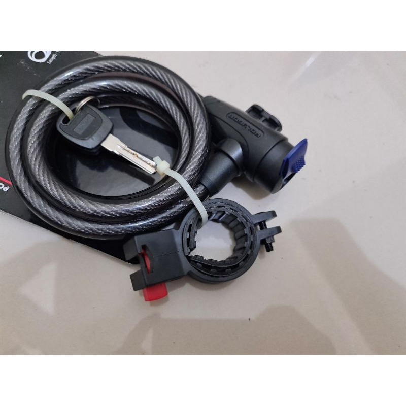 GEMBOK KUNCI PENGAMAN SEPEDA MERK POLYGON POWER SPIRAL LOCK 120 CM X 12 MM KUAT BAHAN MATERIAL BAJA