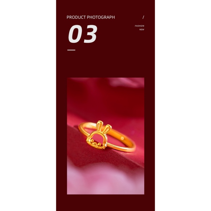 Goldkingdom Perhiasan Fashion Emas Asli Kadar 375 Bangkok Aksesoris Ready Stock Lembut Manis Adik Kelinci Anak Cincin Segar Dan Indah Berongga Zodiak Kelinci Cincin