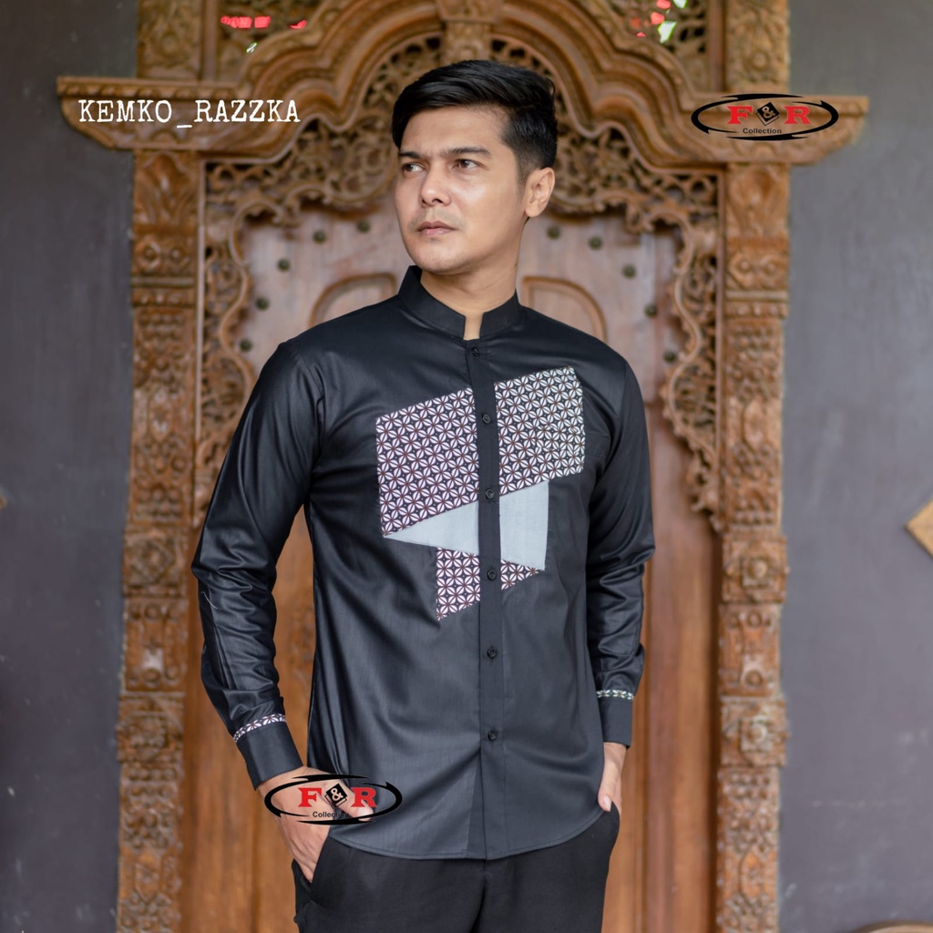 F&amp;R Baju Koko Hadroh Pria Lengan Paanjang Motif Razka Terbaru M L XL