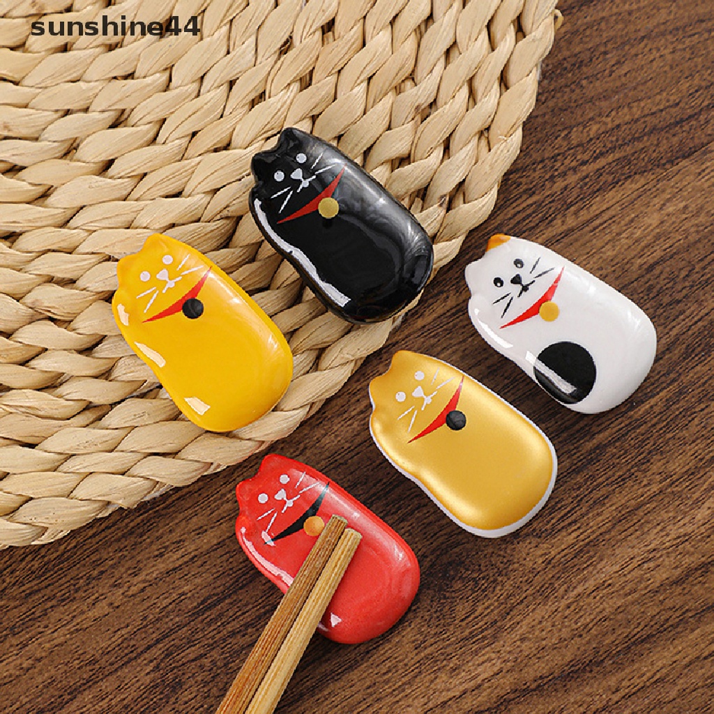 Sunshine Rak Holder Sumpit Desain Kucing Lucu Bahan Keramik