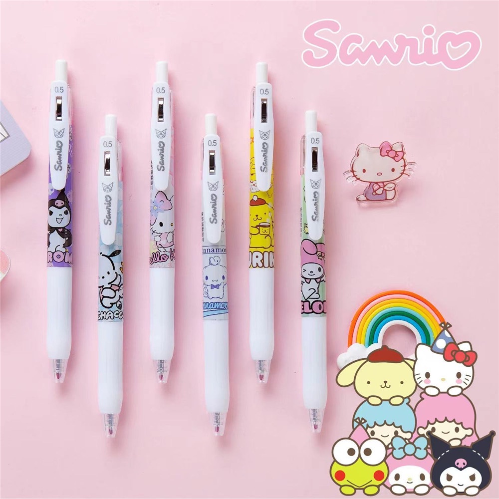 [COD Tangding] 6pcs Lucu Sanrio Siswa 0.5mm Pena Netral Coolomey Jade Guigou Gadis Kartun Pulpen Alat Tulis