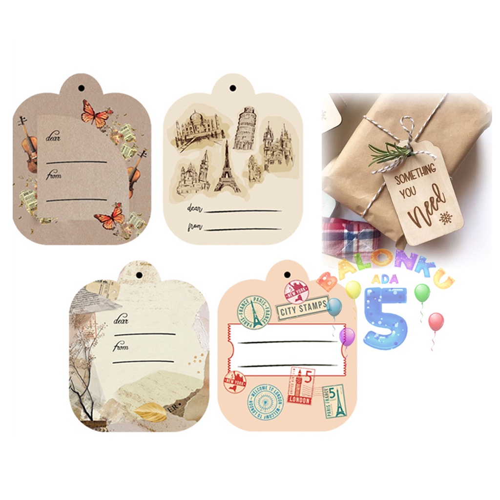 

Gift Tag Vintage 10pcs, hang tag produk, gift tag vintage, gift label hampers, kartu ucapan, balonku