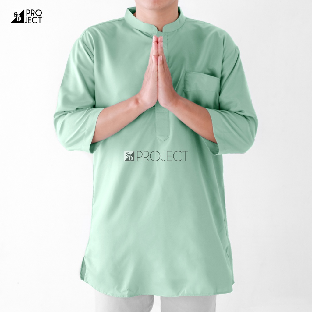 Baju Koko Pria Lengan Pendek 3/4 Bahan Katun Mikro Polos Warna Hijau Mint Ukuran M L XL Dewasa Remaj