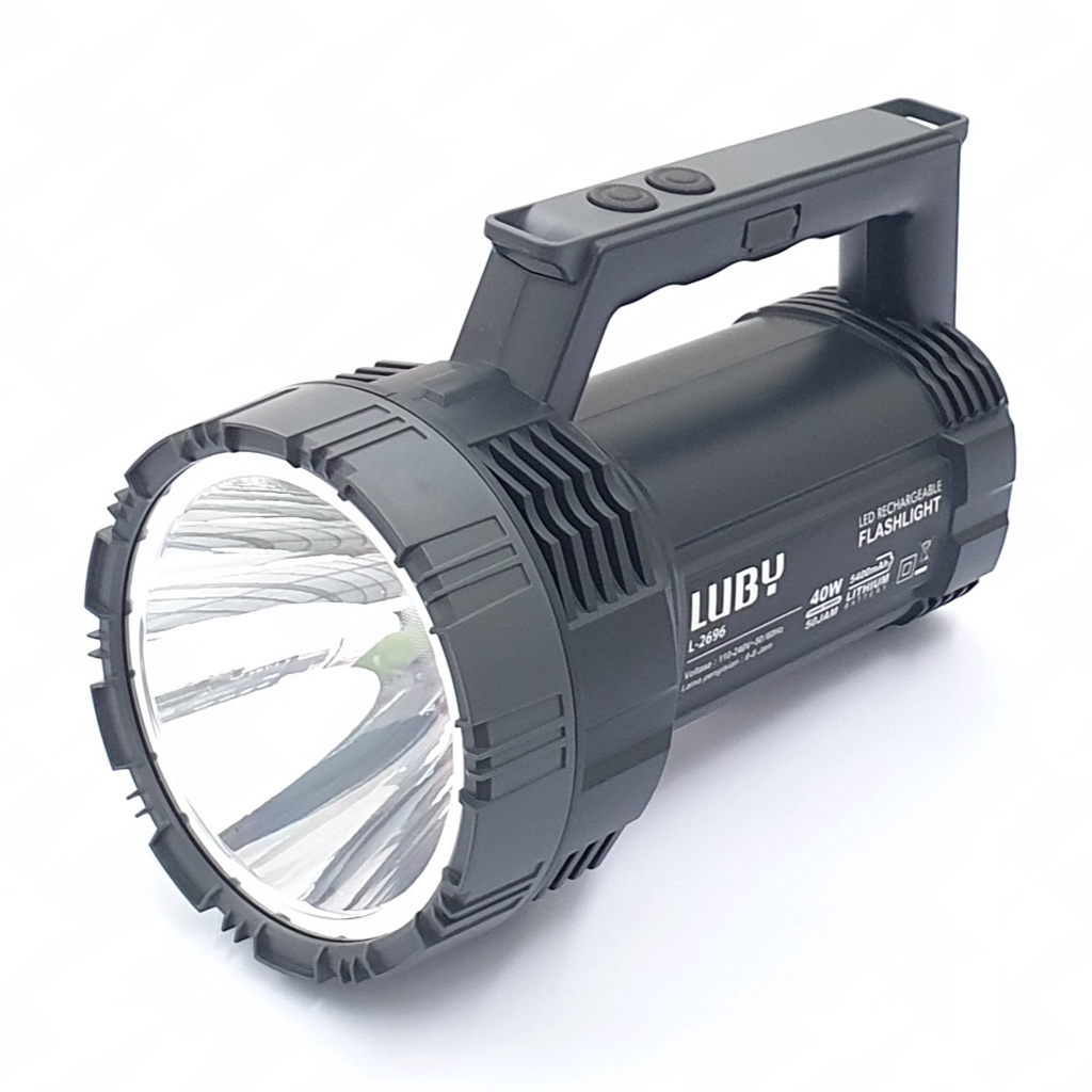 Luby Premium Quality Senter Led Jumbo 40w 60w 80w Cahaya PUTIH Rechargeable Led Flashlight