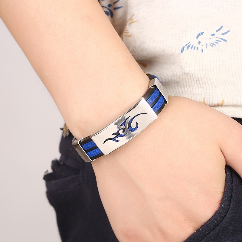 [Z H Jewelry] Fashion Pria Silikon Naruto Gelang Stainless Steel Hip Hop Pesta Perhiasan Aksesoris