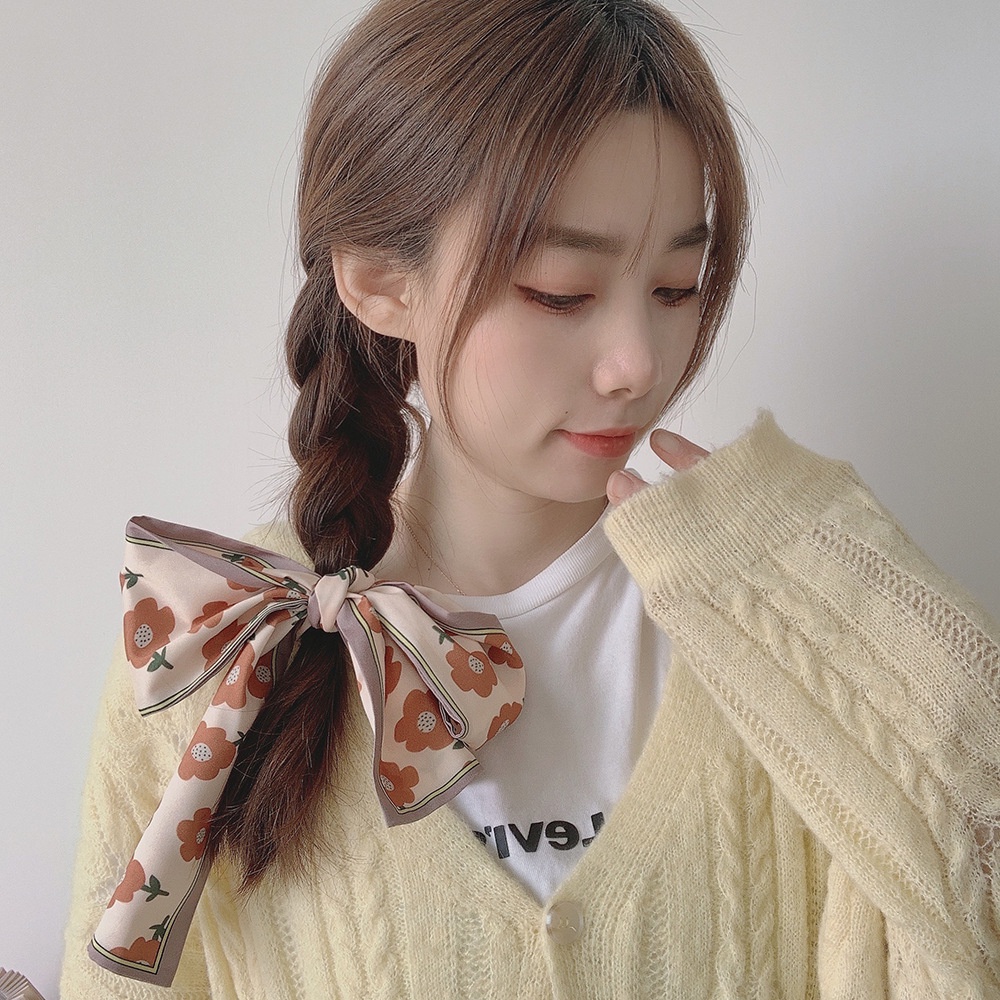Syal Premium Satin Scarf Motif Untuk Bandana / Ikat Rambut Tali /  Silk Hair Ribbon Korean Style Import