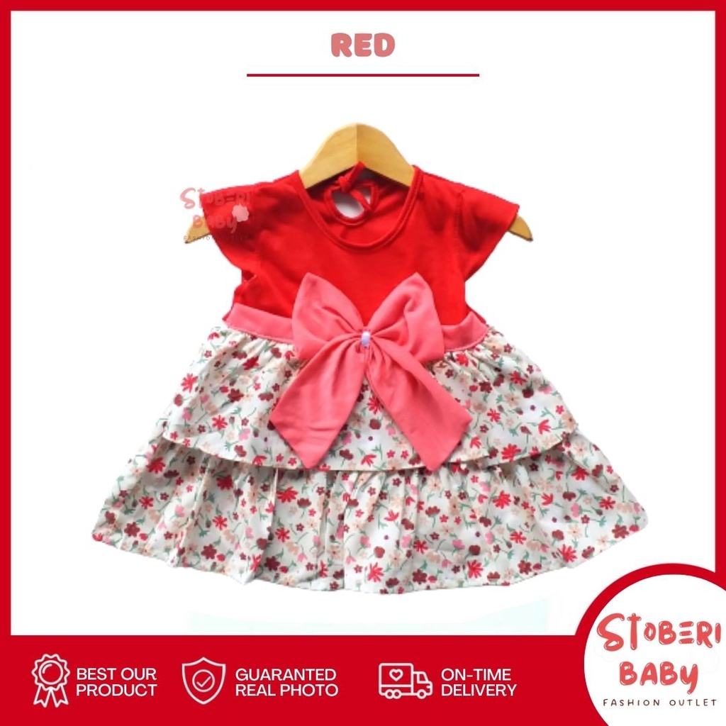 PUNCAK 3.3 stoberi baby - (EXCLUSIVE ON PUNCAK 3.3 stoberi BABY) Dress Bayi Motif Animal Lucu Baju Bayi Perempuan / QIU2 RIBBON FLOWER